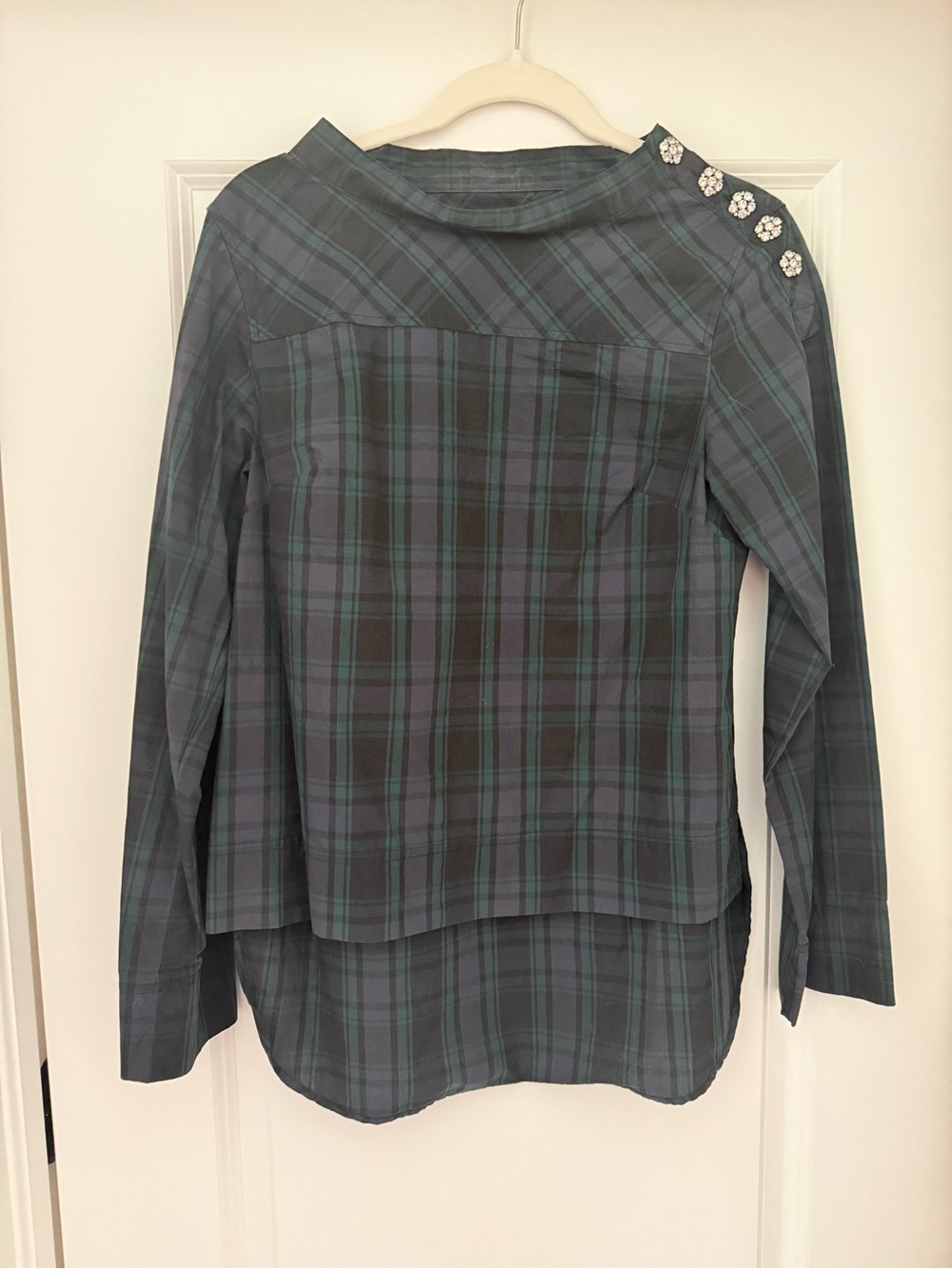 NWOT J. Crew Plaid Long-Sleeve Button-Accent Top